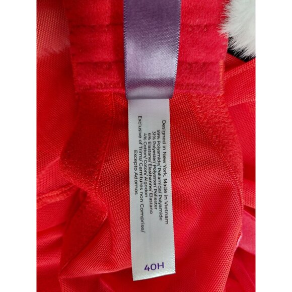 Adore Me Sheer Red Babydoll Lingerie With Faux Fur Trim & Pom Poms Size 40H - Picture 4 of 8